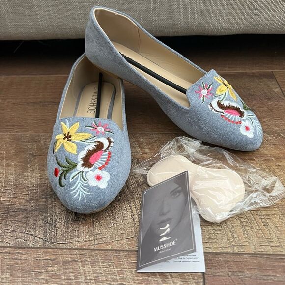 MUSSHOE Flats Shoes Comfortable Round Toe Memory Foam Women's Sz 6 Dusty Blue - Picture 3 of 16